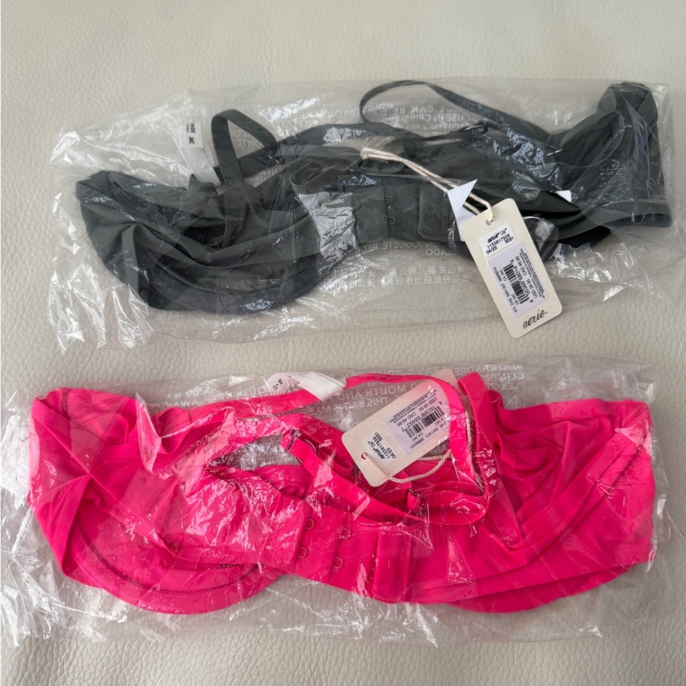 2 X Aerie Smoothez Sheer Underwire Balconette Full Coverage Green Size 34C